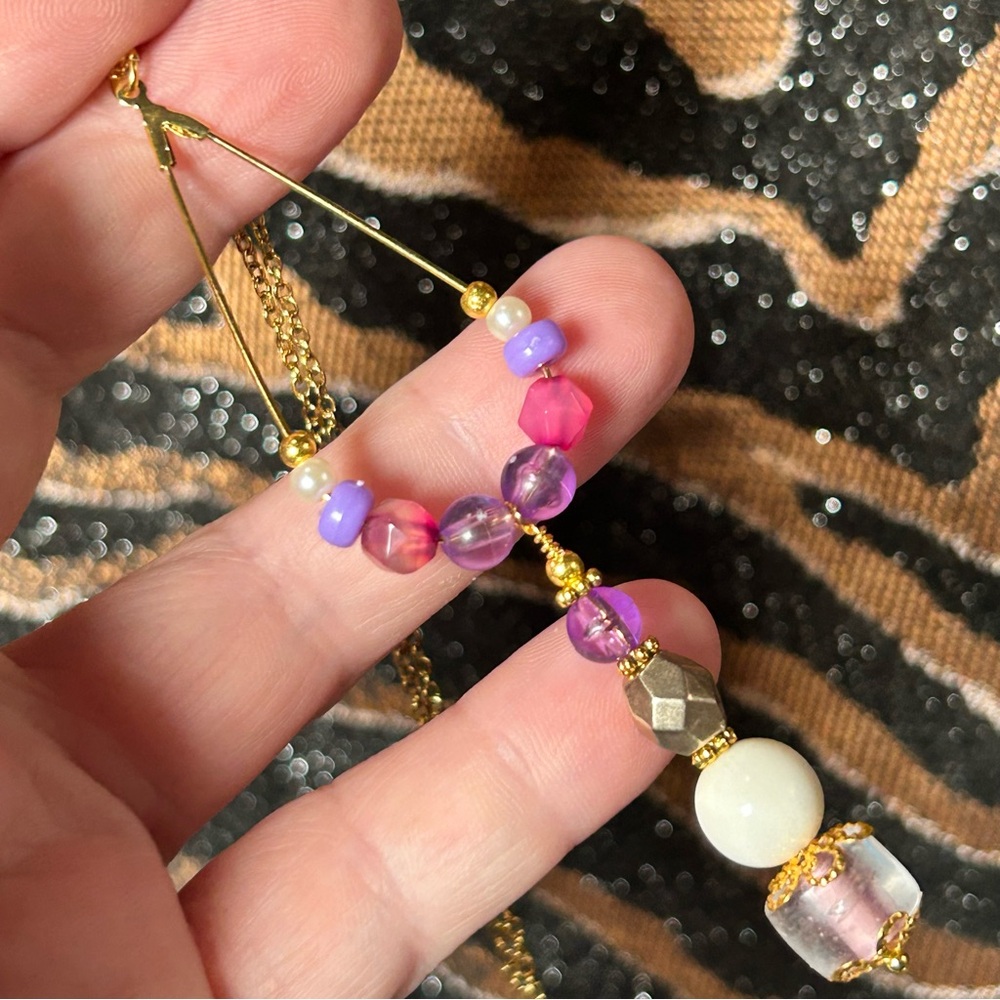 Handcrafted vintage bead changeable charm pendant on chain necklace